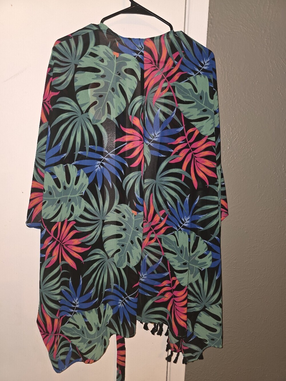 AS Rose Rich Tropical Leaf Print Swim Cover Black Green Blue Coral Size 3X - Picture 3 of 3